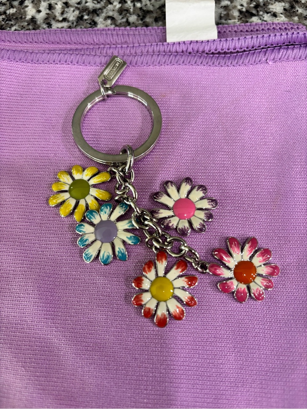 Coach Enamel Daisy Charm Keyring in Yellow, Blue, Purple, Red, Pink - Picture 2 of 7